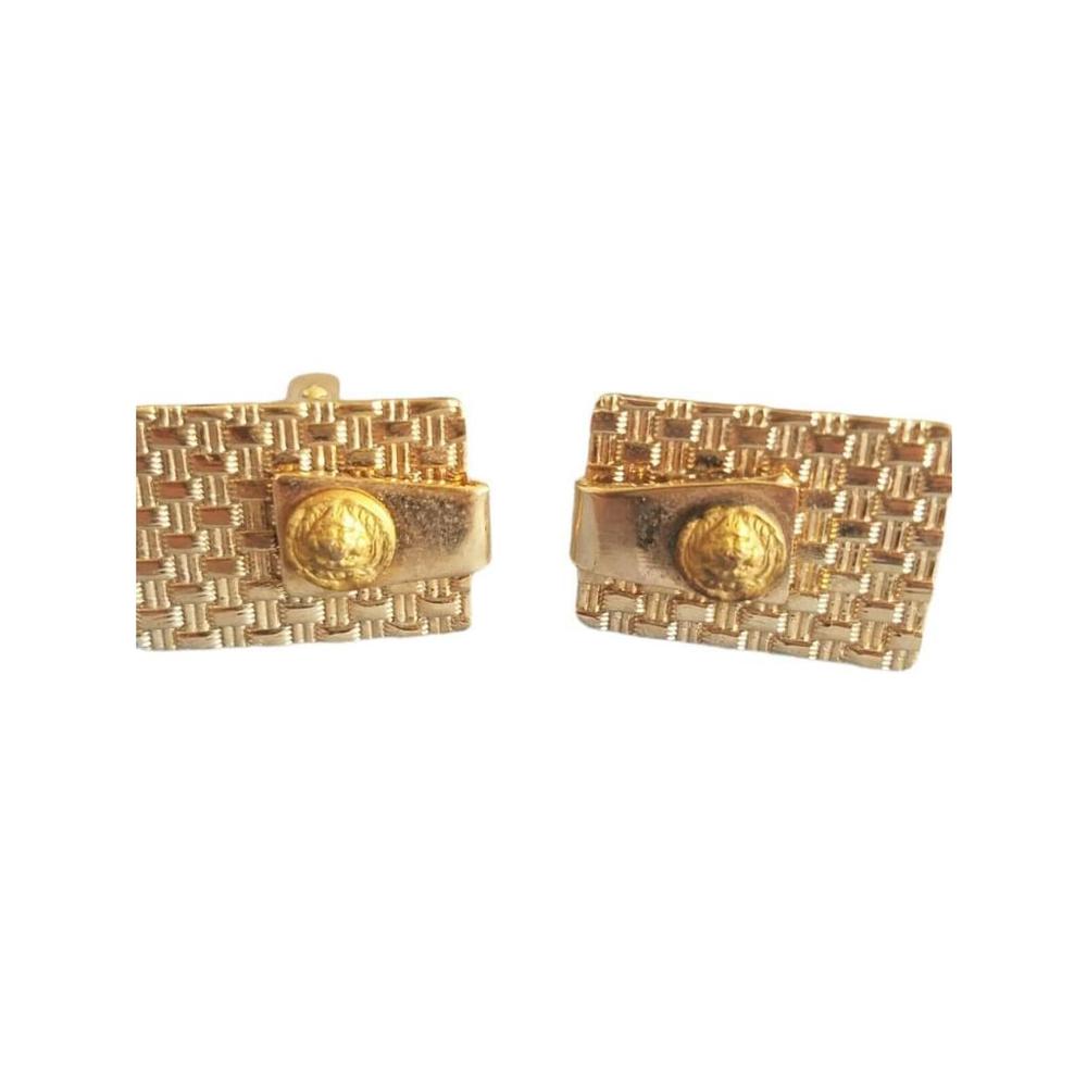 PAIR OF VINTAGE LIONS CLUB cuff links Gold tone rectangle weave checkerboard Dad